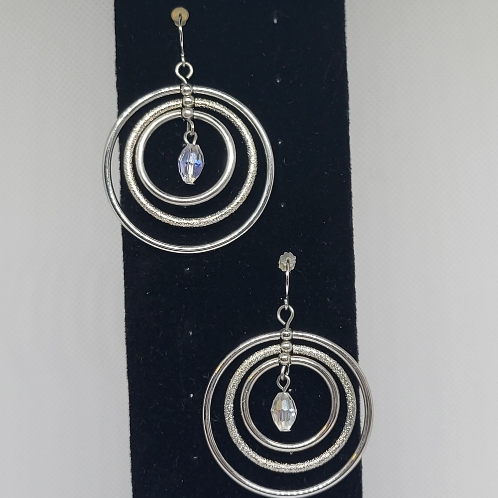 Silver Concentric Circle Dangle Earrings - image 2